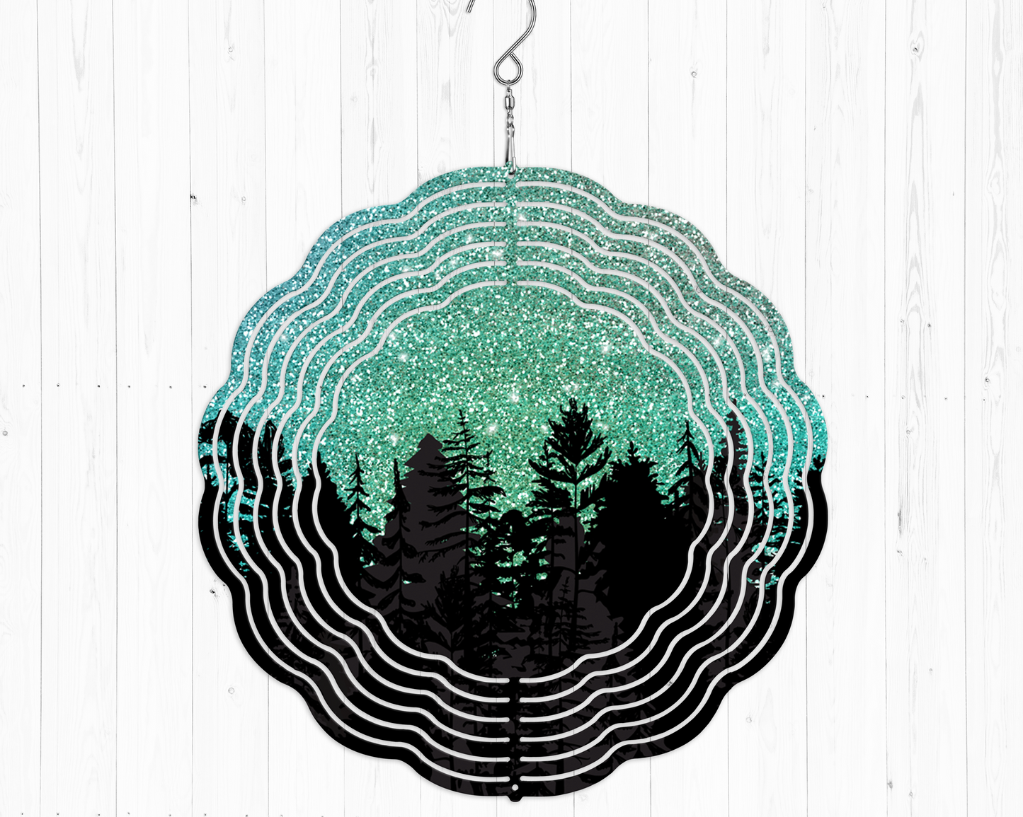Glitter Silhouette Night Green Wind Spinner