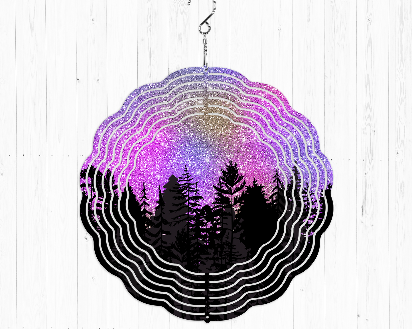 Glitter Silhouette Night Magenta Wind Spinner