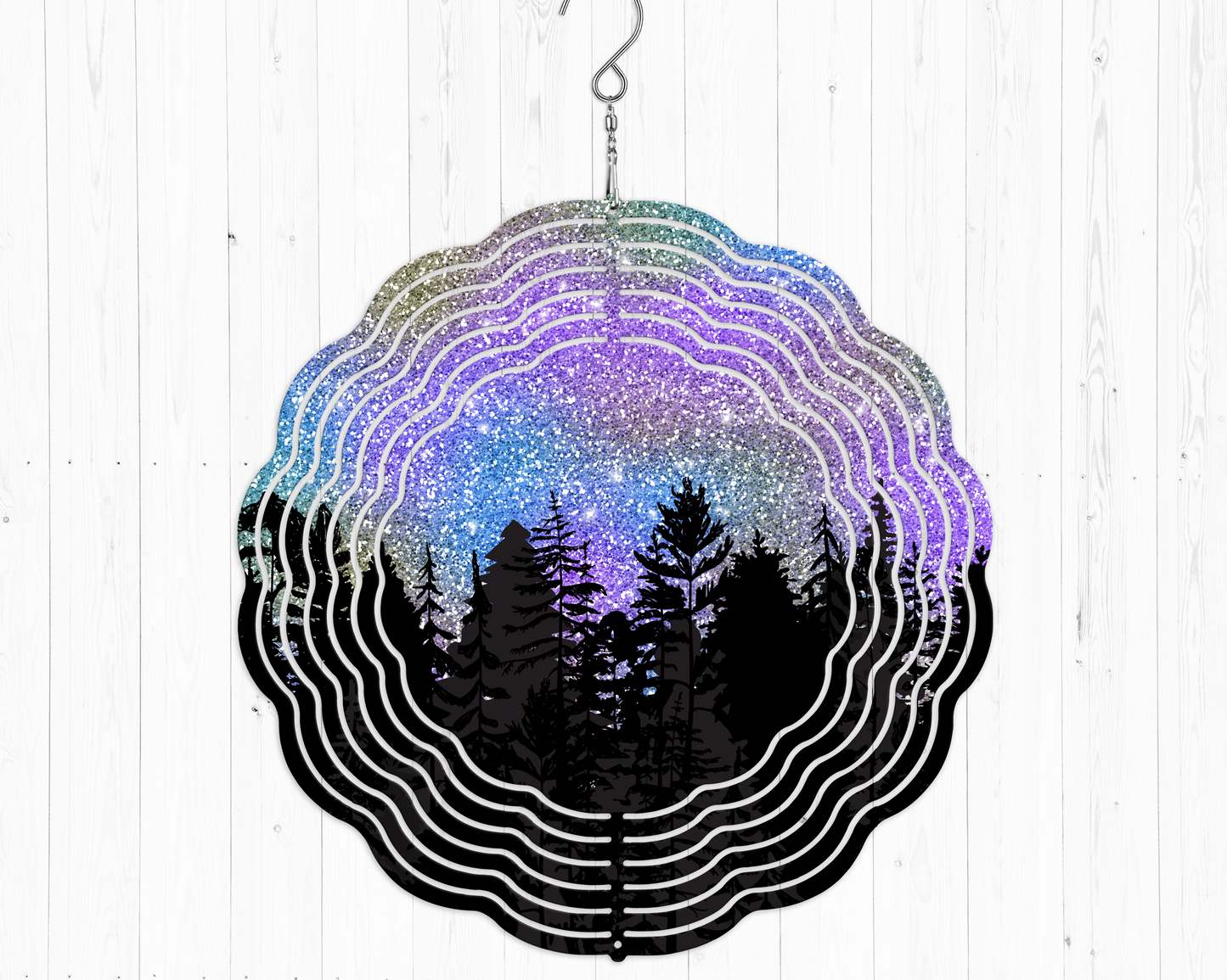Glitter Silhouette Night Purple Wind Spinner