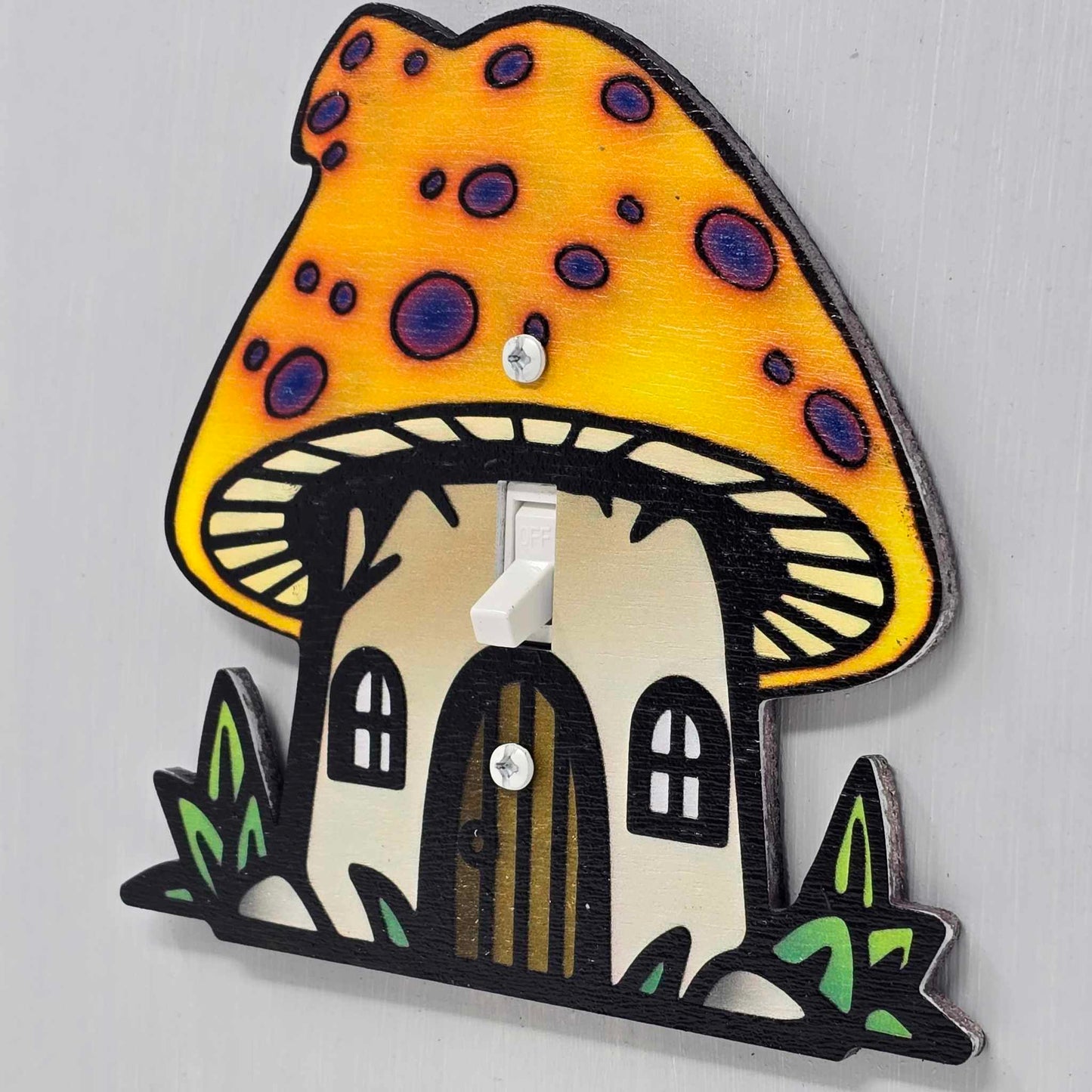 Trippy Mushroom Hut Light Switch Cover