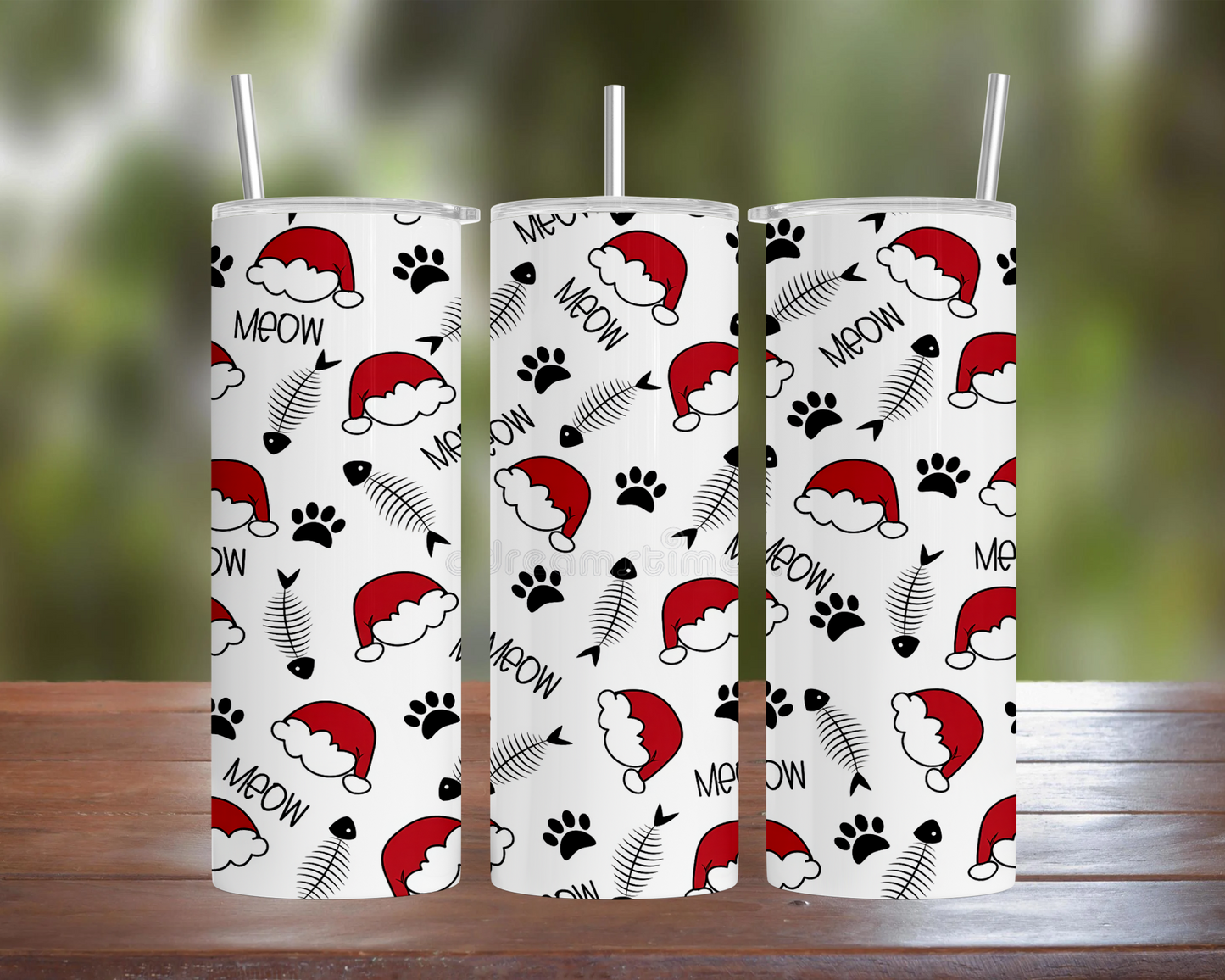 Christmas Cat Paws & Fish Bones Tumbler