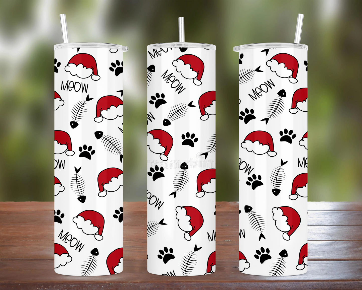 Christmas Cat Paws & Fish Bones Tumbler