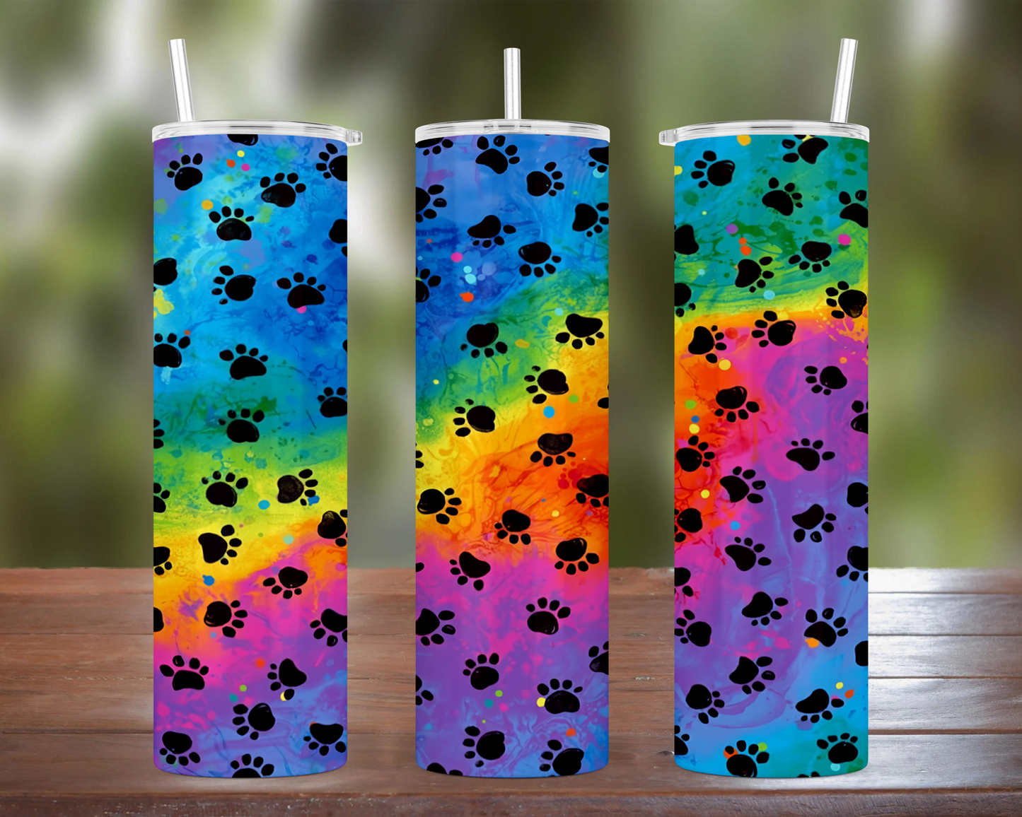 Rainbow Scattered Paws Tumbler