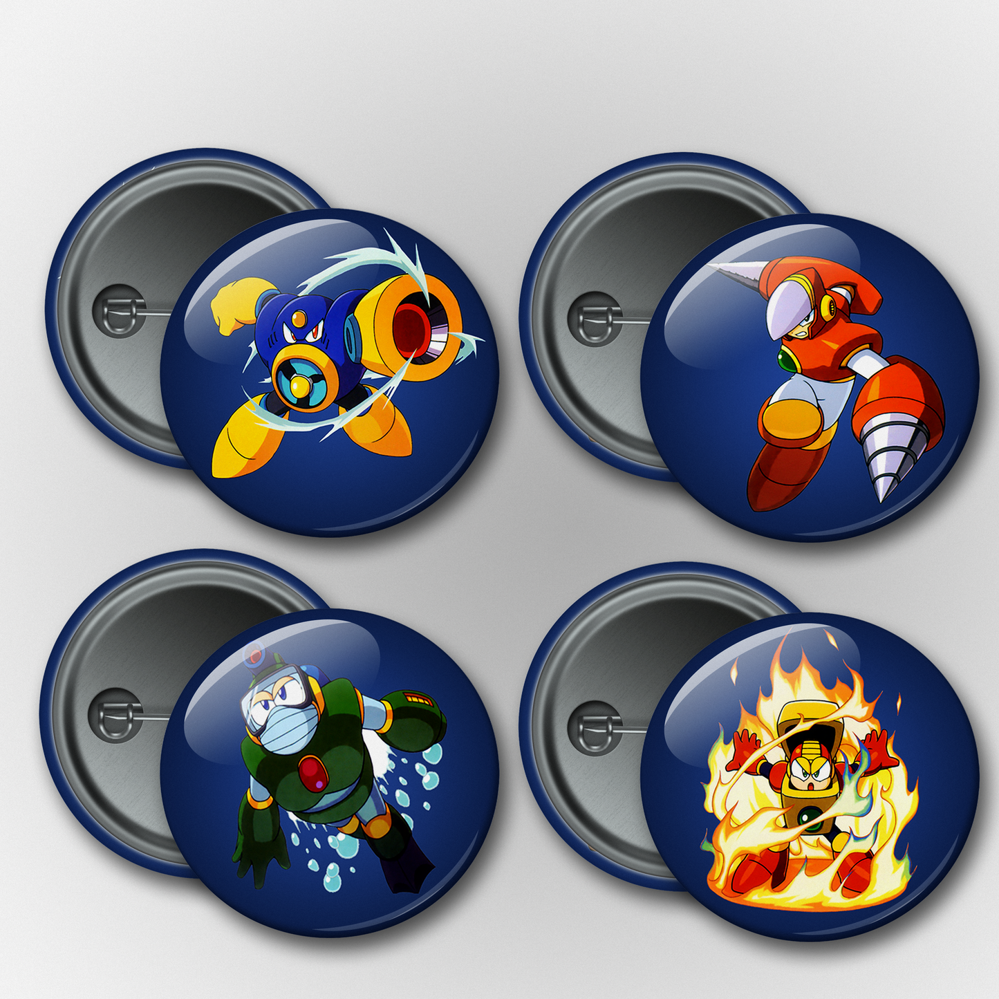 Mega Man 2 Bosses 5-8 Pins & Magnets Set