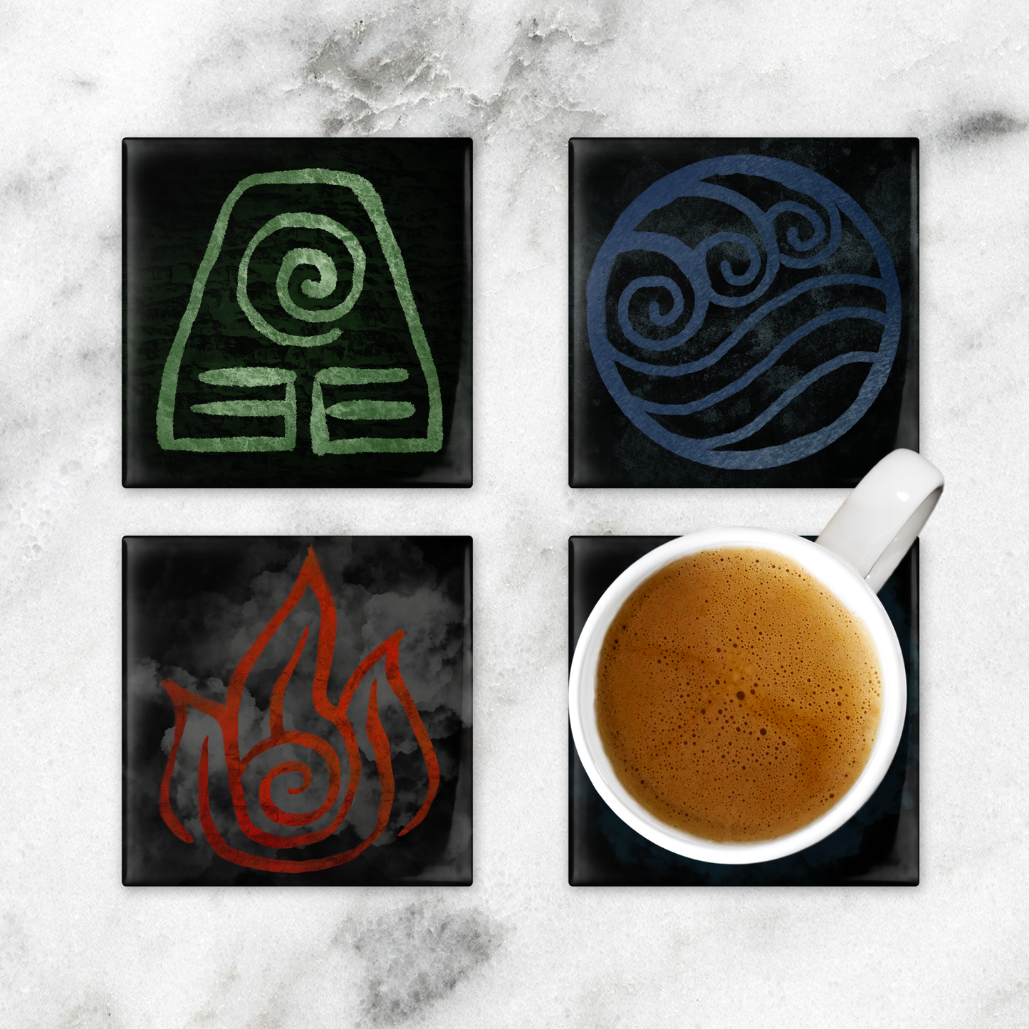 Avatar The Last Airbender Symbols Ceramic Coasters Set