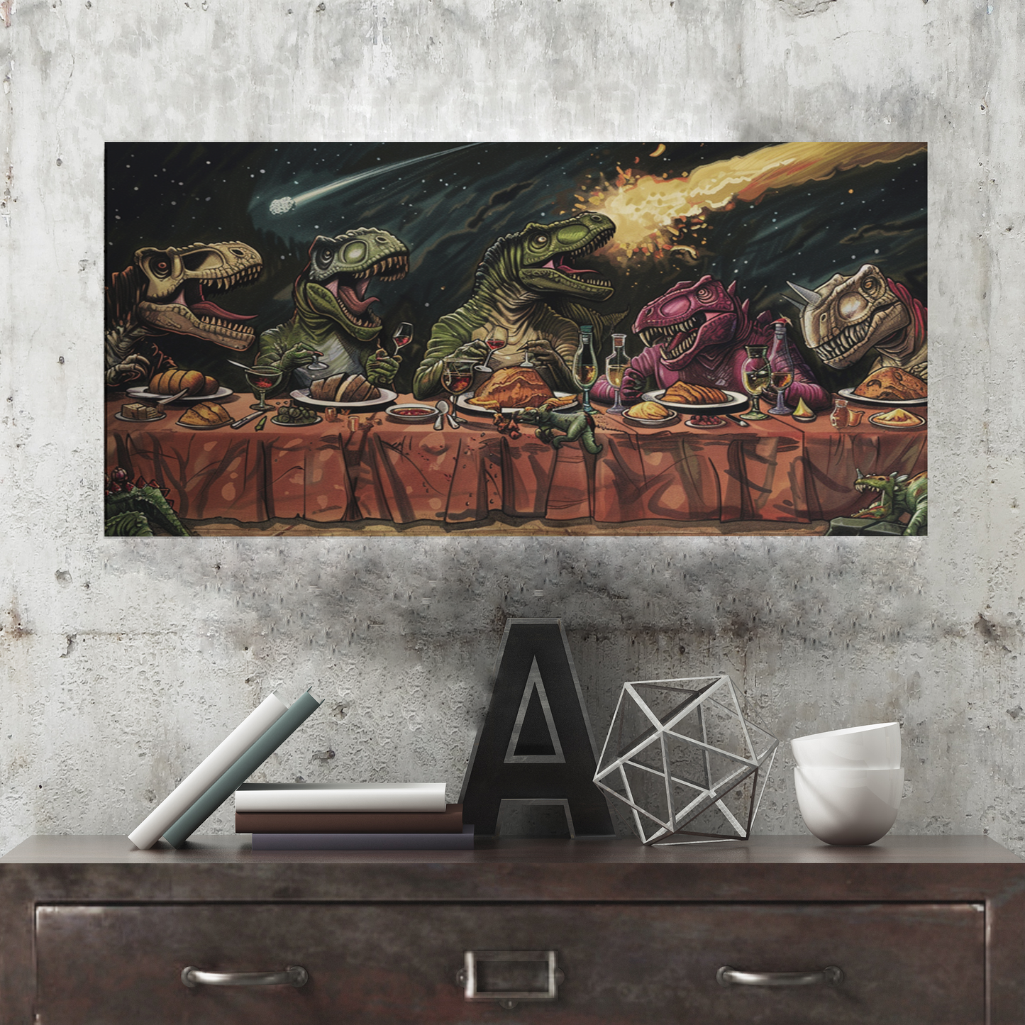 Dinosaur Last Supper Canvas Painting