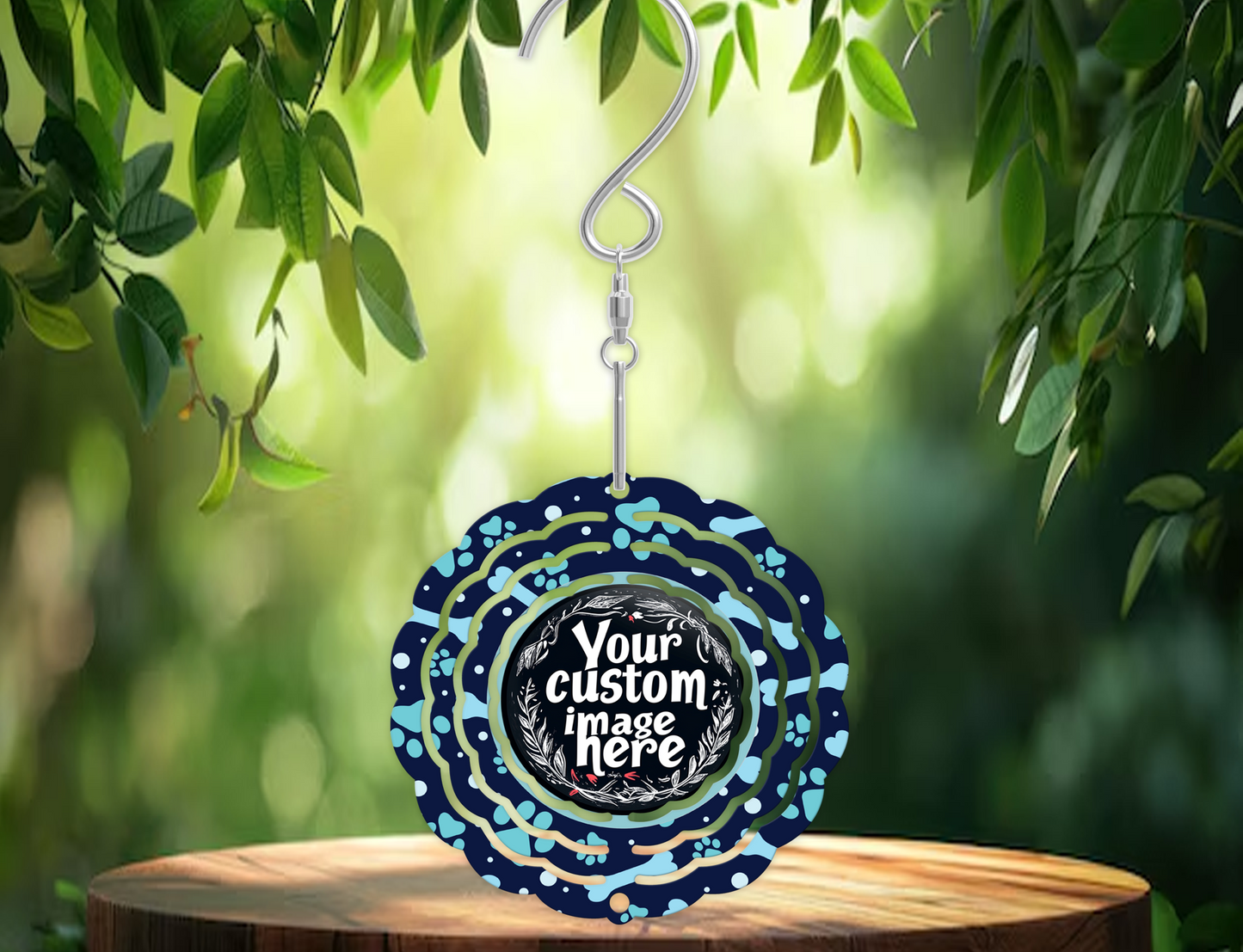 Custom Image Blue Paw Prints Wind Spinner