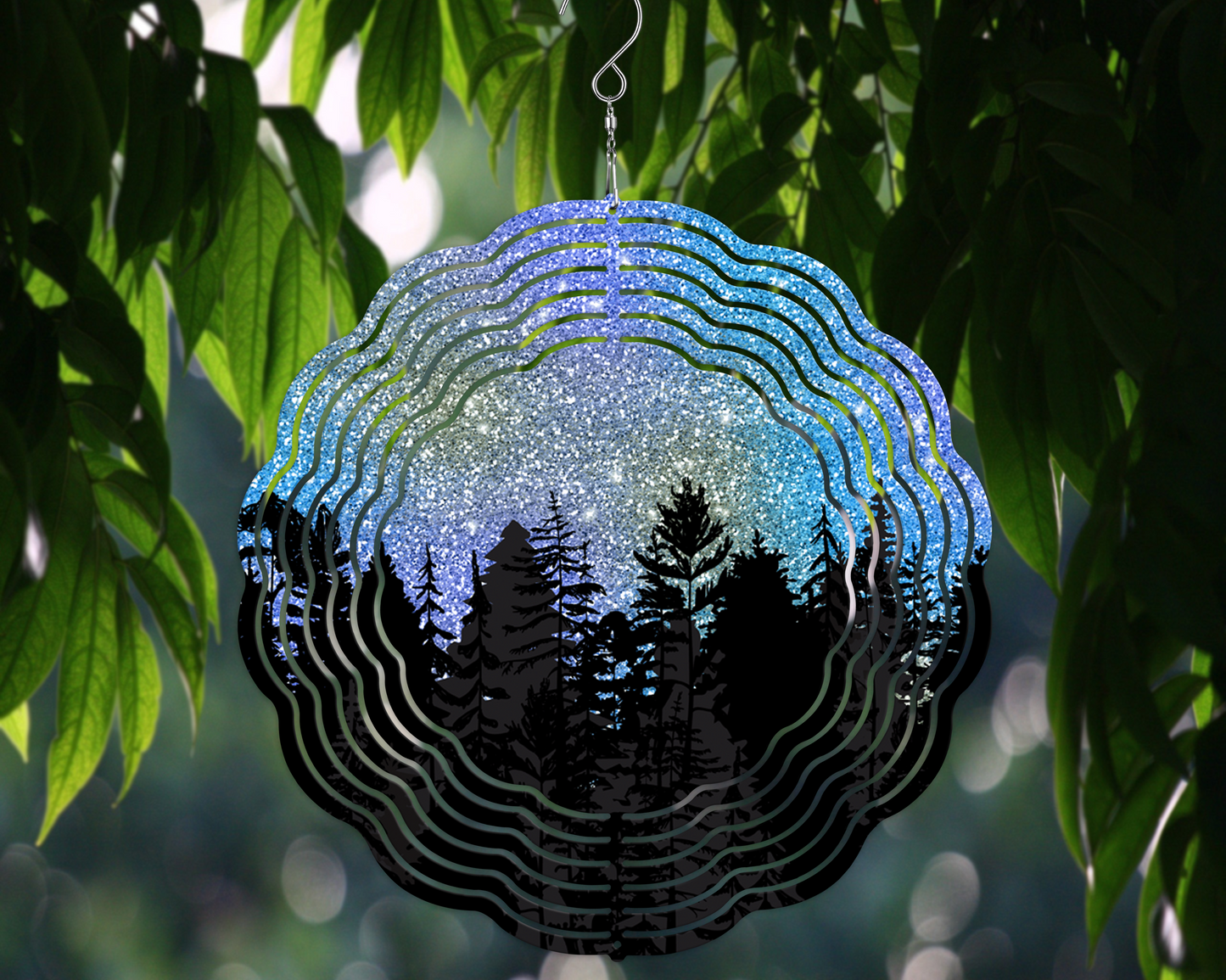 Glitter Silhouette Night Blue Wind Spinner