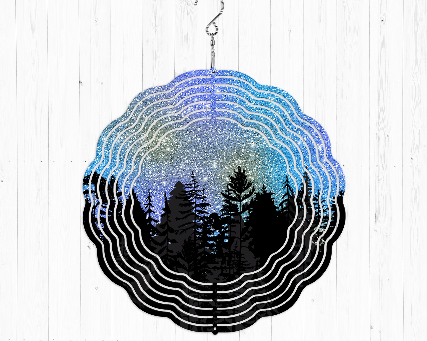 Glitter Silhouette Night Blue Wind Spinner