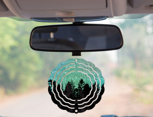 Glitter Silhouette Night Green Wind Spinner